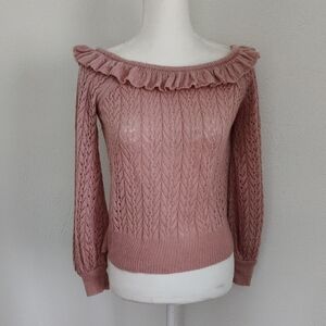 Open Knit With Ruffle Collar Sweater
